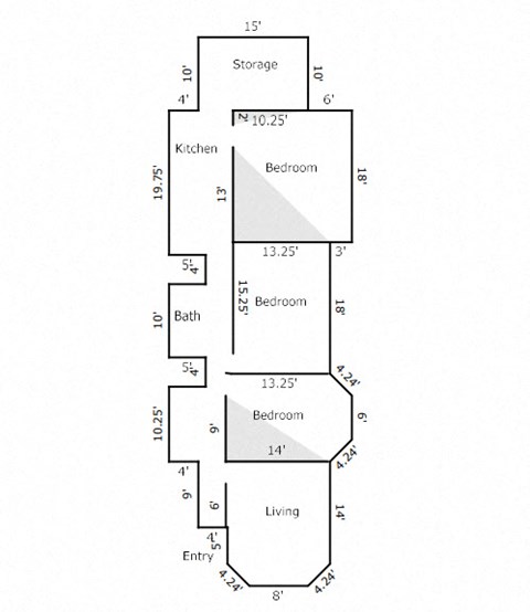 Floor plan for 2 beds, 1 bath, 1512 sqft